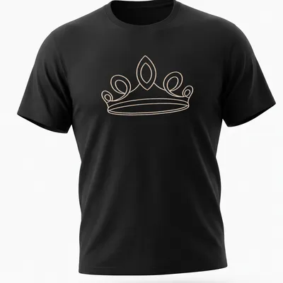 Minimal line art of an elegant tiara in gold on a light beige background — printed on a unisex t-shirt