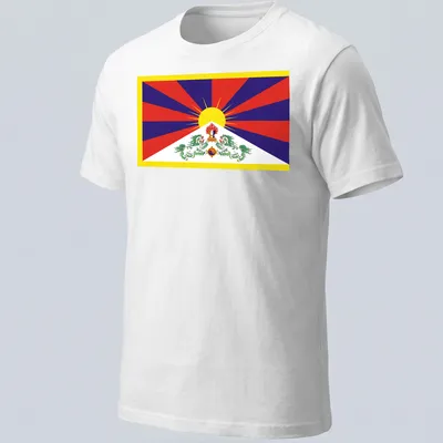 Tibet Flag T-shirt featuring Taijitu and Snow Lion in vibrant colors