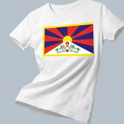 Tibet Flag T-shirt featuring Taijitu and Snow Lion in vibrant colors — printed on a women's shirt