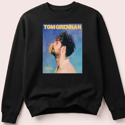 Vintage-style Tom Grennan Gospel Version t-shirt with blue, yellow, and beige colors. — printed on a unisex sweatshirt