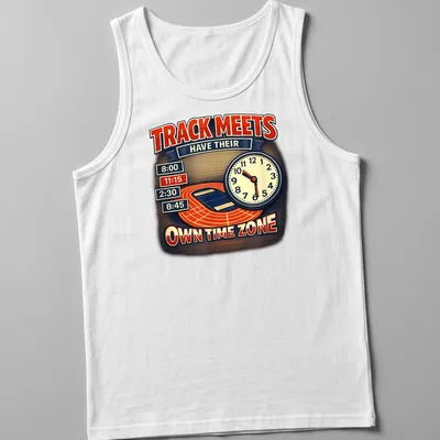 Vintage retro Track Meets Own Time Zone T-shirt with colorful text — printed on a tank top