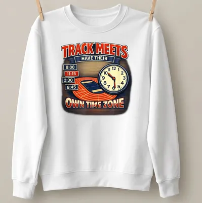 Vintage retro Track Meets Own Time Zone T-shirt with colorful text — printed on a unisex sweatshirt