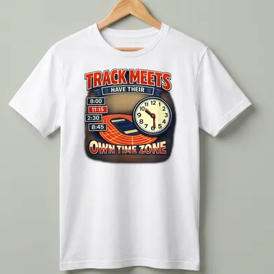 Vintage retro Track Meets Own Time Zone T-shirt with colorful text — printed on a unisex t-shirt