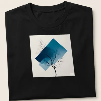 Tree silhouette in black against a blue gradient background, modern abstract style