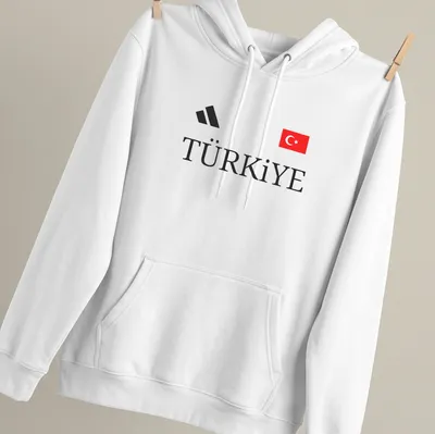 Modern Turkey T-shirt with bold 'Türkiye' in red, black, and white design — printed on a unisex hoodie