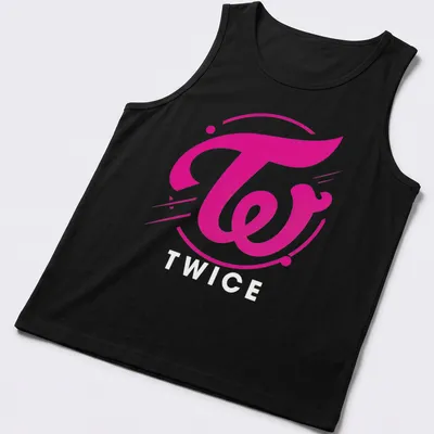Modern bold Twice logo T-shirt in pink and white colors — printed on a tank top