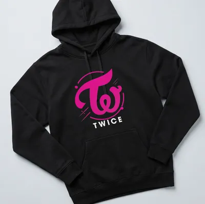 Modern bold Twice logo T-shirt in pink and white colors — printed on a unisex hoodie