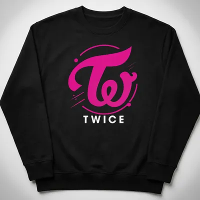 Modern bold Twice logo T-shirt in pink and white colors — printed on a unisex sweatshirt