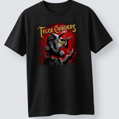 Illustration of a goat with Tyler Childers text in red, black, white, and yellow