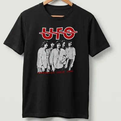Line-art illustration of the UFO American Tour 1980 with bold lettering