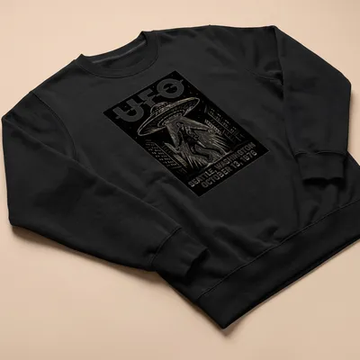 Vintage illustration of a UFO with text commemorating Seattle incident on a retro — printed on a unisex sweatshirt