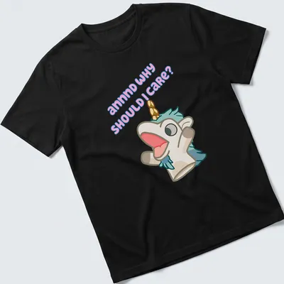 Kawaii unicorn plush character with playful text in pastel colors — printed on a unisex t-shirt