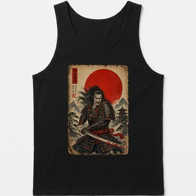 Japanese Ukiyo-e style Vampire Samurai t-shirt featuring bold text and vivid colors — printed on a tank top