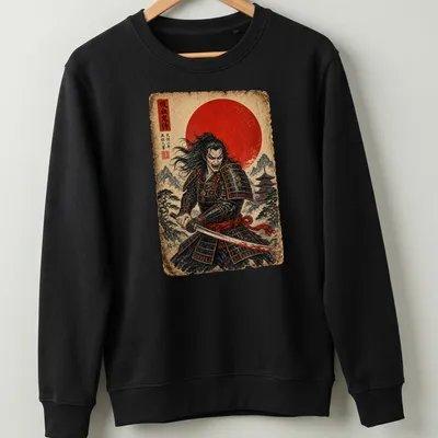 Japanese Ukiyo-e style Vampire Samurai t-shirt featuring bold text and vivid colors — printed on a unisex sweatshirt