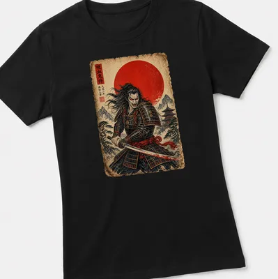 Japanese Ukiyo-e style Vampire Samurai t-shirt featuring bold text and vivid colors — printed on a women's shirt