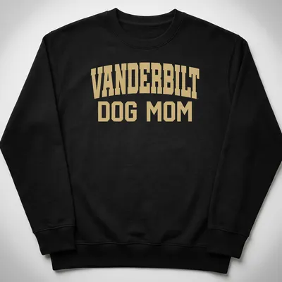 Bold text reading Vanderbilt Dog Mom on a gold background. — printed on a unisex sweatshirt