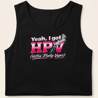 Bold typography design with vape humor in pink, black, white, and gray. — printed on a tank top
