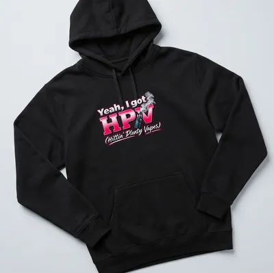 Bold typography design with vape humor in pink, black, white, and gray. — printed on a unisex hoodie