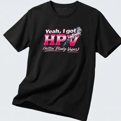 Bold typography design with vape humor in pink, black, white, and gray. — printed on a unisex t-shirt