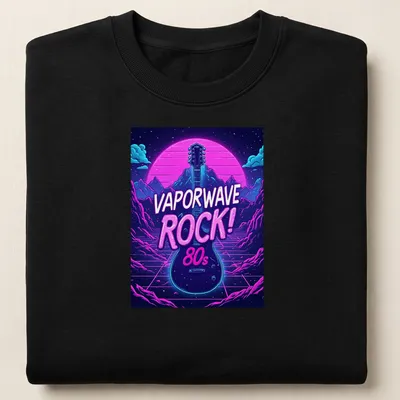 Bold Vaporwave Rock 80s t-shirt featuring an electric guitar in neon colors — printed on a unisex sweatshirt