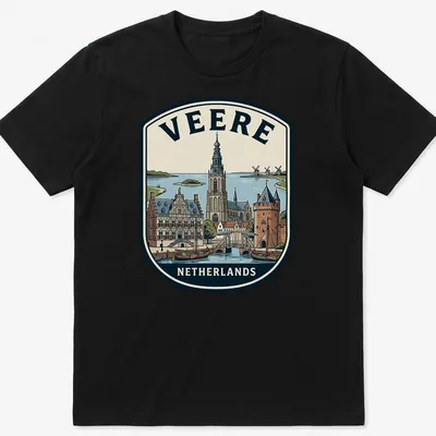 Vintage badge design featuring the text 'Veere Netherlands' in various colors