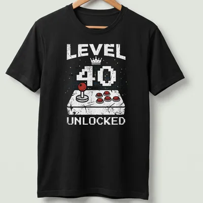 Retro distressed t-shirt featuring a video game controller and level 40 unlocked text