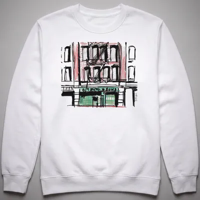 Vintage architectural sketch of New York City with O. M. Newman & Sons text — printed on a unisex sweatshirt