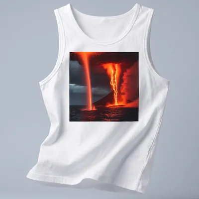 Dramatic photo of a volcanic waterspout with vibrant colors — printed on a tank top