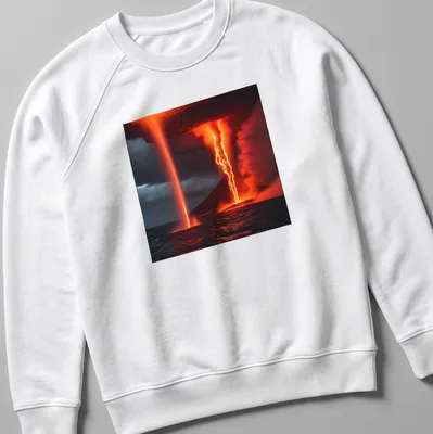 Dramatic photo of a volcanic waterspout with vibrant colors — printed on a unisex sweatshirt