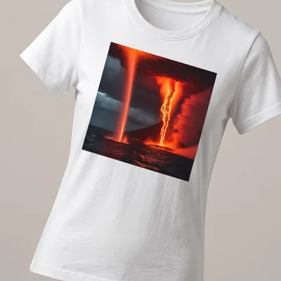 Dramatic photo of a volcanic waterspout with vibrant colors — printed on a women's shirt