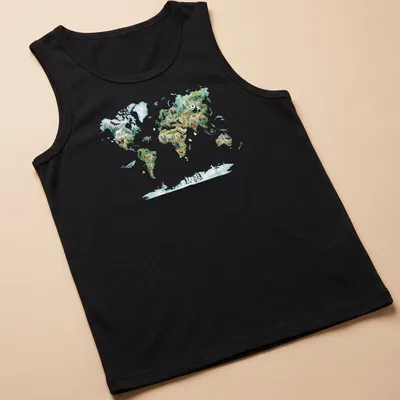 Watercolor world map featuring animals in various colors. — printed on a tank top