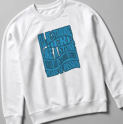 Motivational shirt with blue wavy lettering depicting resilience against waves. — printed on a unisex sweatshirt