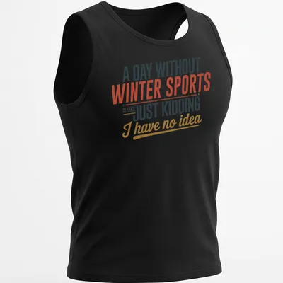 Bold typography t-shirt with playful winter sports humor and vivid colors — printed on a tank top
