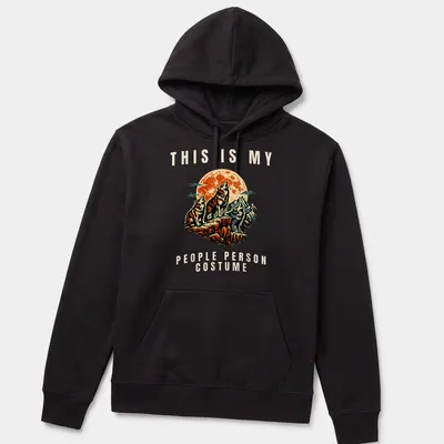 Vintage illustrated Wolf Costume t-shirt with playful text and colorful graphics — printed on a unisex hoodie