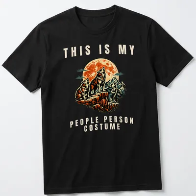 Vintage illustrated Wolf Costume t-shirt with playful text and colorful graphics — printed on a unisex t-shirt