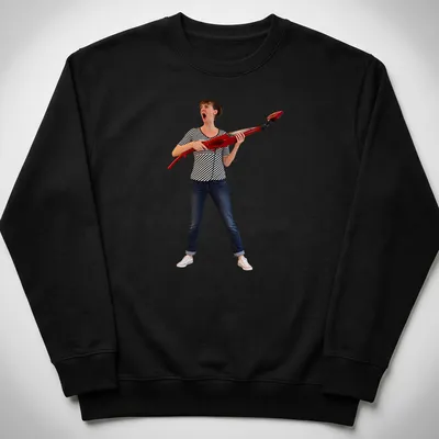 Photographic print of a woman yelling while holding a vacuum cleaner — printed on a unisex sweatshirt
