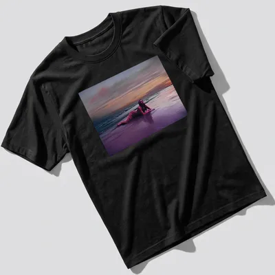 Dreamy surreal print of a woman on a beach at sunset with vibrant colors