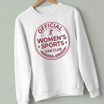 Vintage badge design with 'Official Women's Sports Fan Club' text in maroon and white. — printed on a unisex sweatshirt