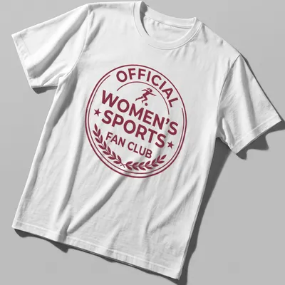 Vintage badge design with 'Official Women's Sports Fan Club' text in maroon and white.