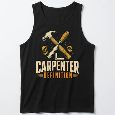 Vintage retro carpenter definition shirt featuring woodworking tools illustrations — printed on a tank top