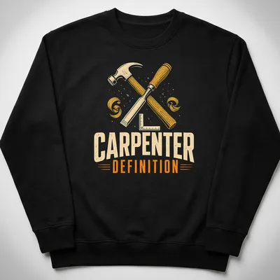 Vintage retro carpenter definition shirt featuring woodworking tools illustrations — printed on a unisex sweatshirt
