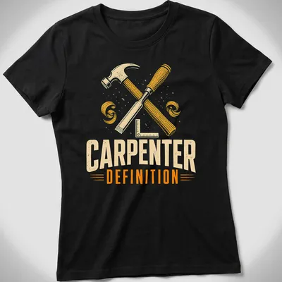 Vintage retro carpenter definition shirt featuring woodworking tools illustrations — printed on a women's shirt