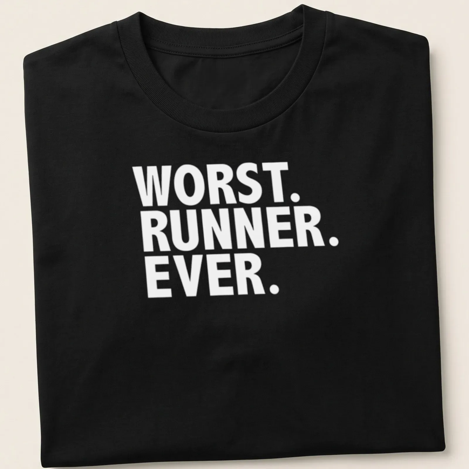 Funny graphic t-shirt depicting struggling runner with humorous text — printed on a unisex t-shirt