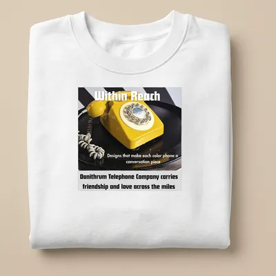 Graphic of a yellow rotary telephone with text about friendship and love — printed on a unisex sweatshirt