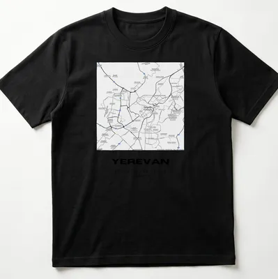 Minimalist Yerevan city map coordinates T-shirt in black and white typography