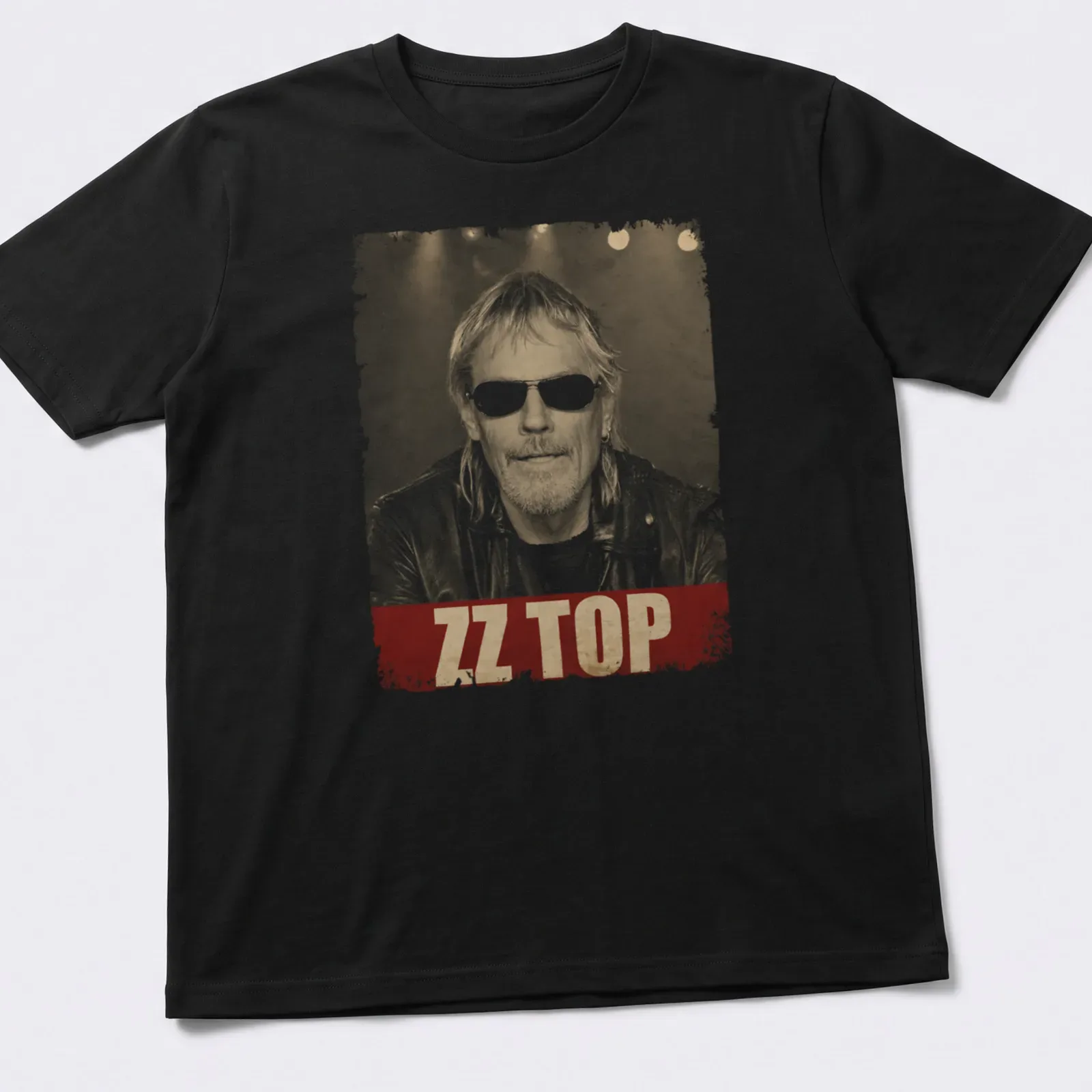 Vintage distressed t-shirt featuring a bold ZZ Top print with Frank Beard's illustration — printed on a unisex t-shirt
